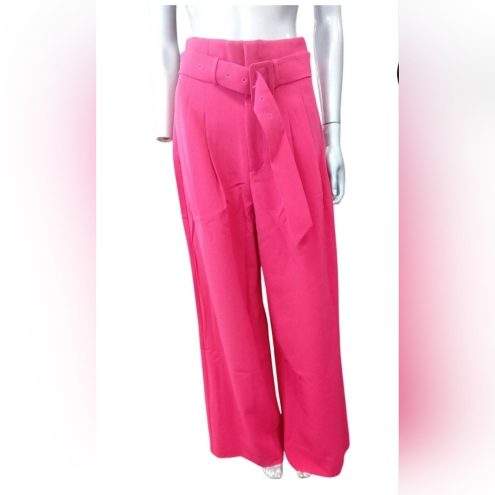 Hot Pink Wide Leg Belted High Rise Preppy Pant Size 10 NWT - Picture 9 of 11